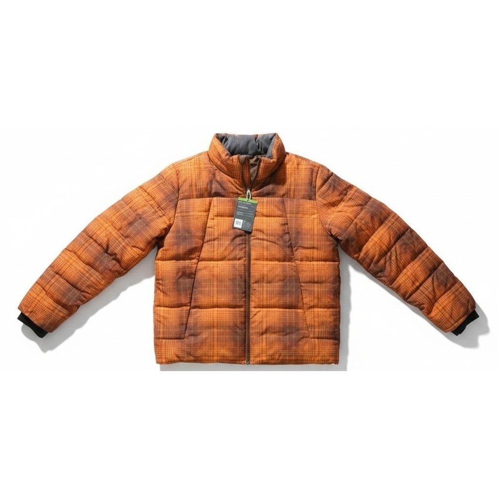 Alpine Design Men's Large Rustic Plaid Puffer Jacket Orange Brown NWT $155